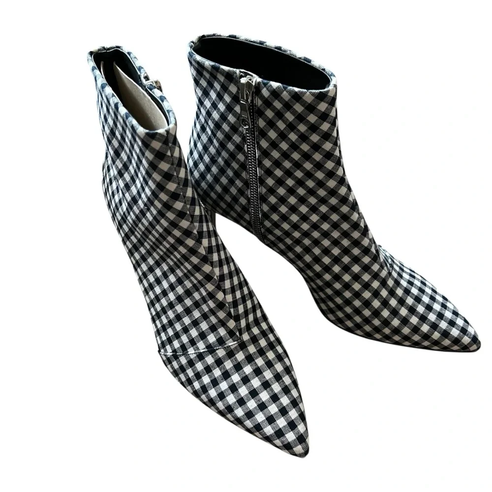 NWOB Rag & Bone Beha Gingham Pointed Toe Ankle Boots Navy White 8.5